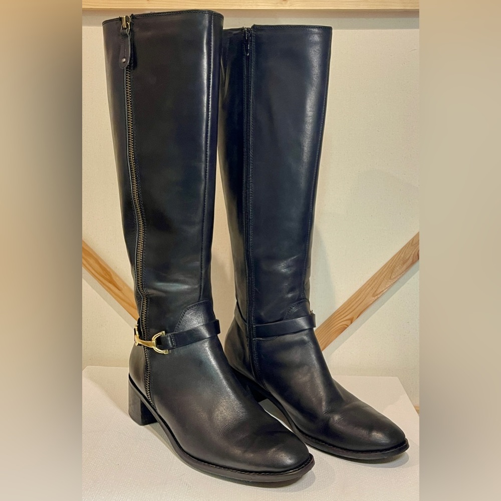 Carvela Comfort Waffy High Leg Black Leather Boots Sz 40